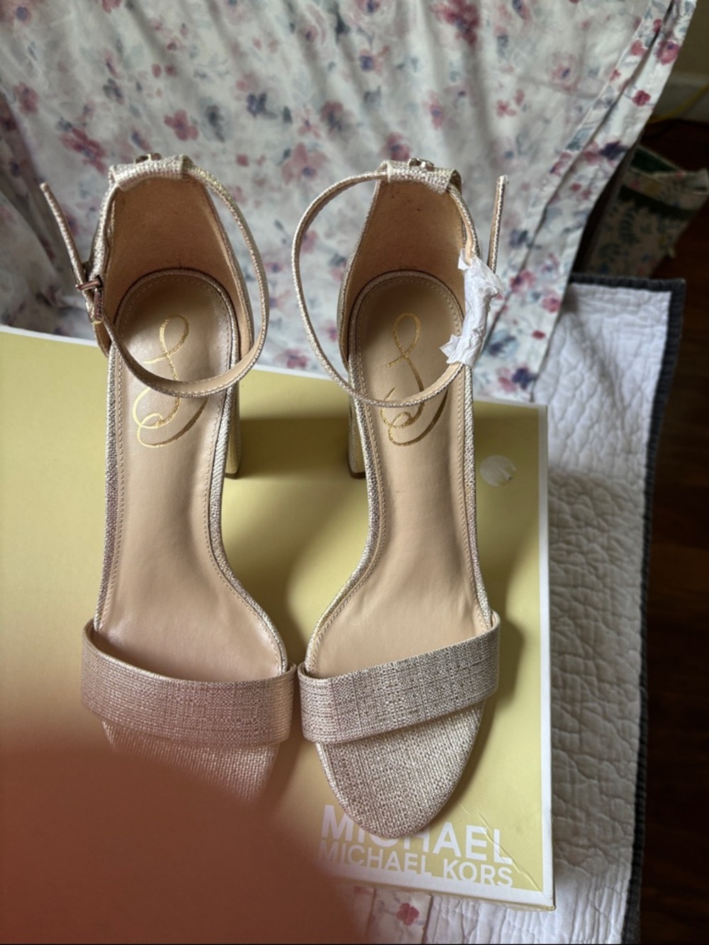 Sam Edelman Metallic Rose Gold Ankle-Strap Heels